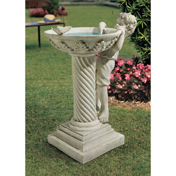 Summers Splash Sculptural Birdbath Garden Statue Child